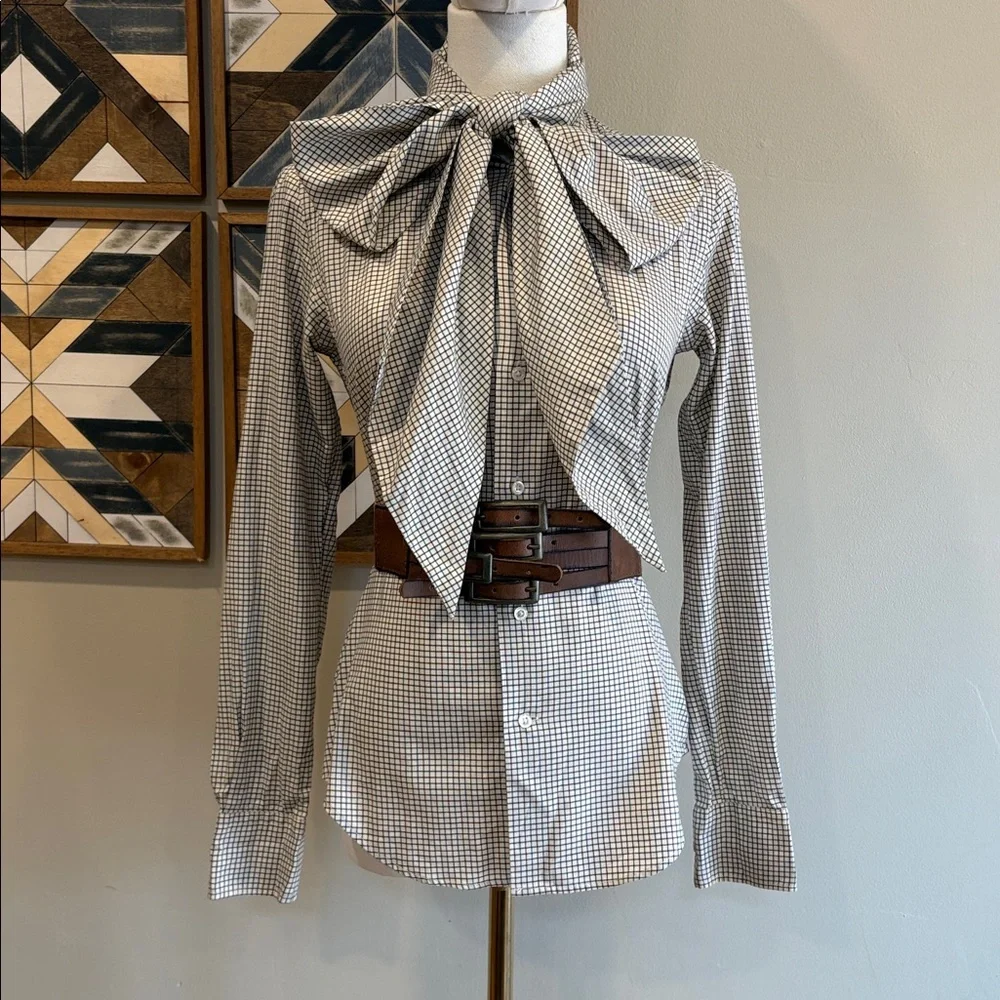 Vintage Ralph Lauren Button-Front Long Sleeve Top with Scarf size 2 Slim Fit - Picture 5 of 16